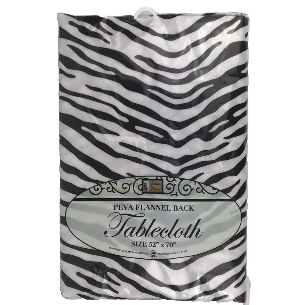 NEW Better Home Flannel Back Peva Tablecloth 52" x 70" Oblong Zebra Print Stripe